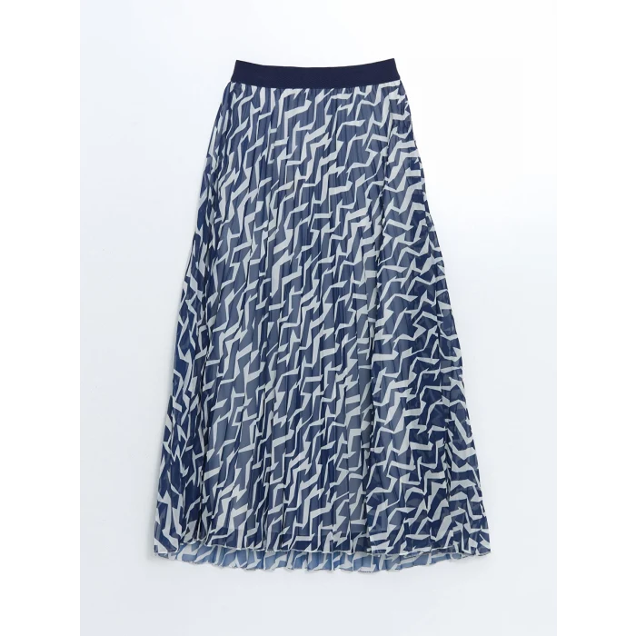 LCW Modest Mavi Beli Lastikli Desenli Şifon Kadın Pileli Etek