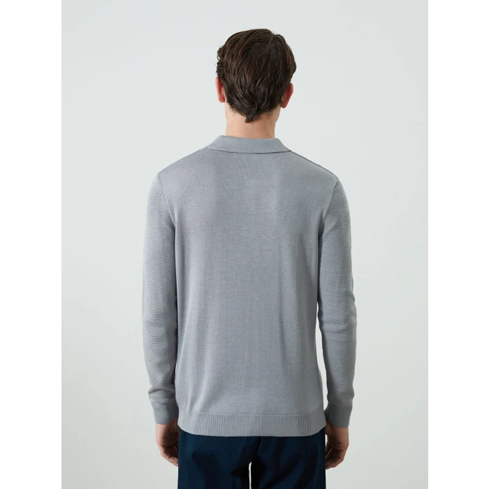 LCWAIKIKI Classic Gri Polo Yaka Uzun Kollu Erkek Triko Kazak