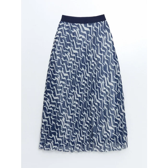 LCW Modest Mavi Beli Lastikli Desenli Şifon Kadın Pileli Etek