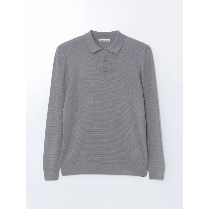 LCWAIKIKI Classic Gri Polo Yaka Uzun Kollu Erkek Triko Kazak