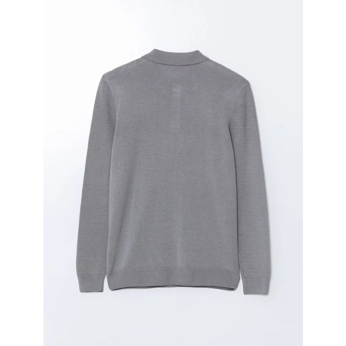 LCWAIKIKI Classic Gri Polo Yaka Uzun Kollu Erkek Triko Kazak