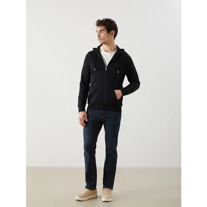 LCWAIKIKI Basic Siyah Kapüşonlu Uzun Kollu Erkek Fermuarlı Sweatshirt