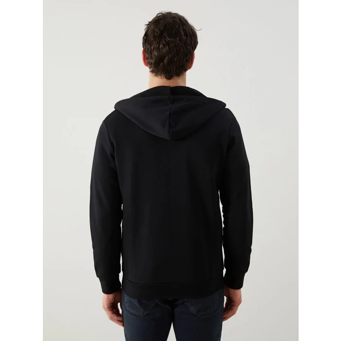 LCWAIKIKI Basic Siyah Kapüşonlu Uzun Kollu Erkek Fermuarlı Sweatshirt