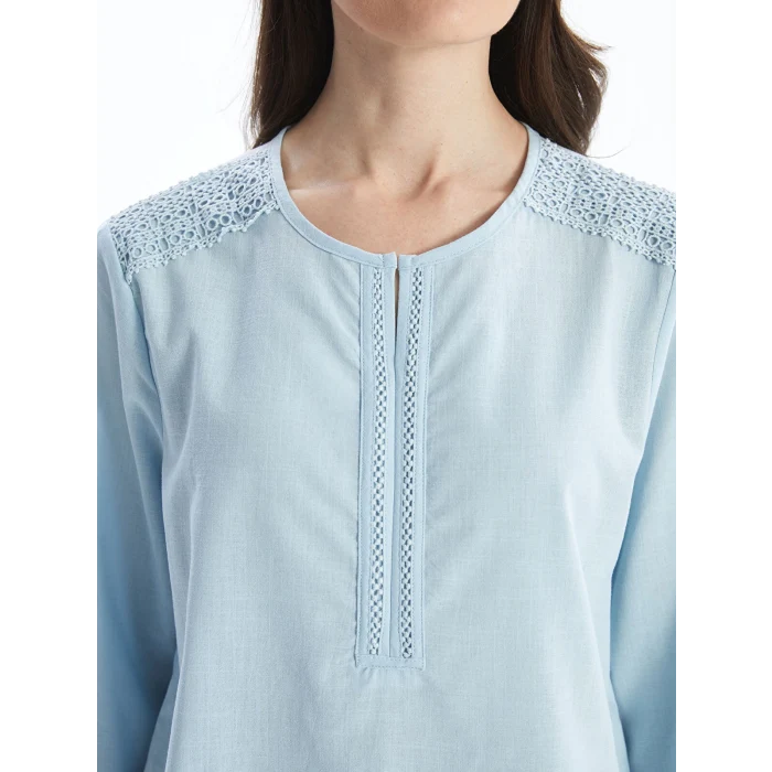 LCW Grace Mavi Kaçık Yaka Nakışlı Kadın Bluz