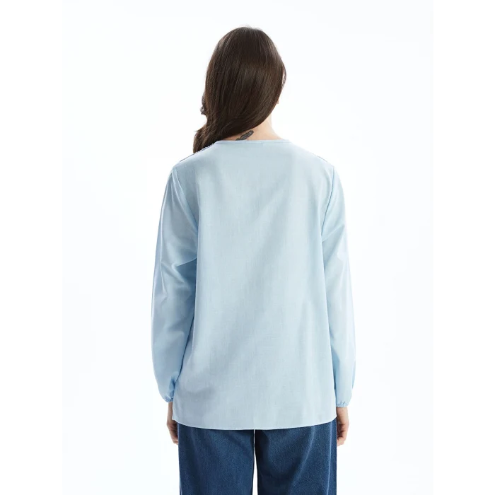 LCW Grace Mavi Kaçık Yaka Nakışlı Kadın Bluz