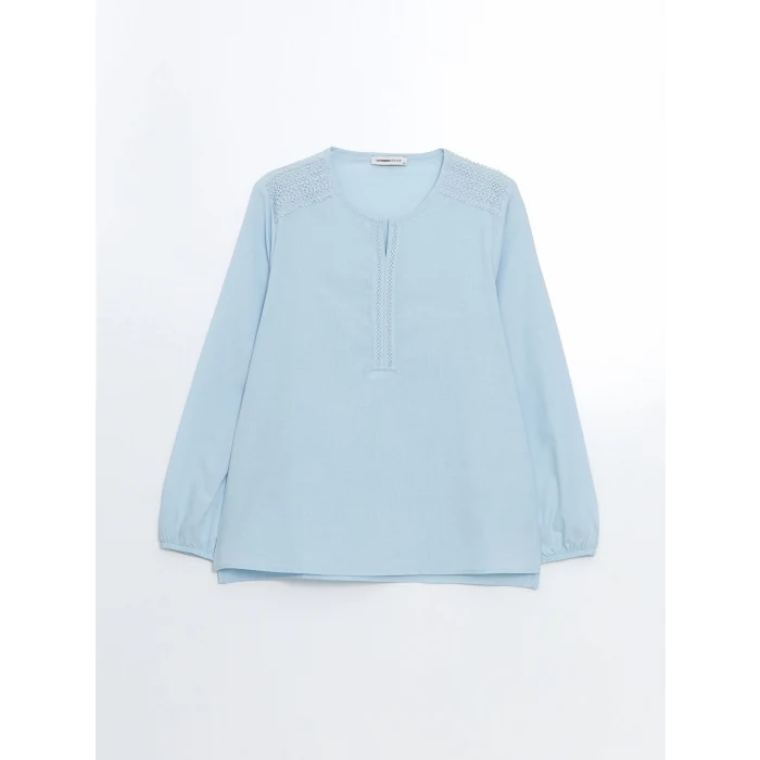 LCW Grace Mavi Kaçık Yaka Nakışlı Kadın Bluz