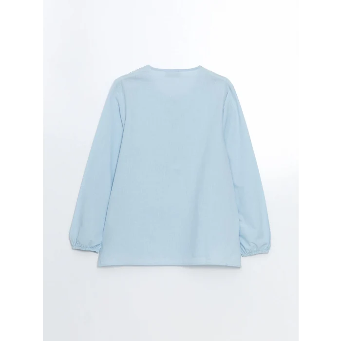 LCW Grace Mavi Kaçık Yaka Nakışlı Kadın Bluz