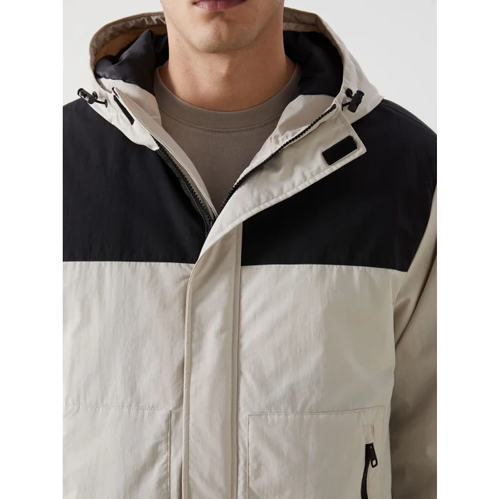 XSIDE Bej Rahat Kalıp Kapüşonlu Erkek Orta Kalın Mont