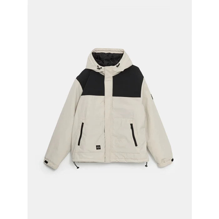 XSIDE Bej Rahat Kalıp Kapüşonlu Erkek Orta Kalın Mont