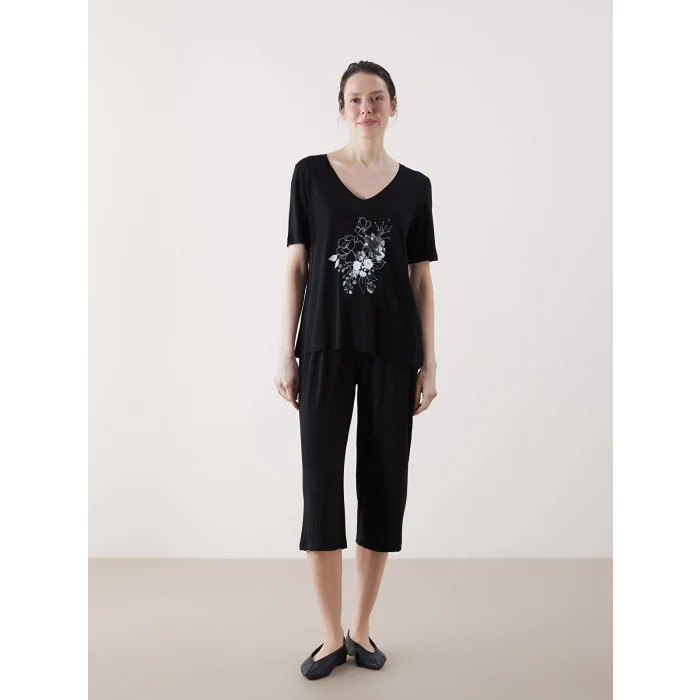 LCWAIKIKI Classic Siyah Beli Lastikli Kadın Kapri