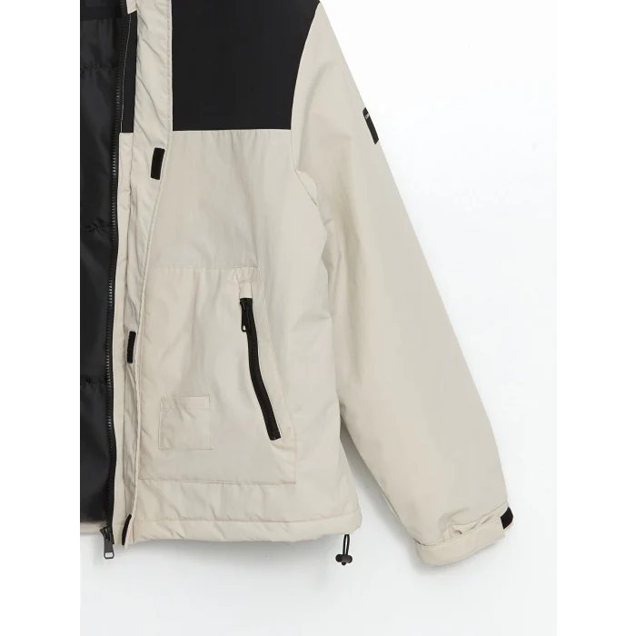 XSIDE Bej Rahat Kalıp Kapüşonlu Erkek Orta Kalın Mont