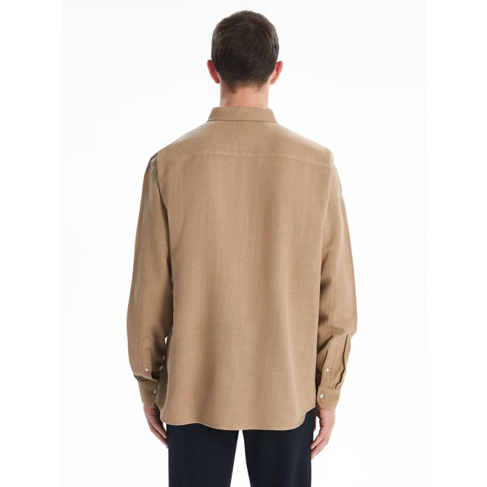LCW Vision Bej Slim Fit Uzun Kollu Armürlü Erkek Gömlek
