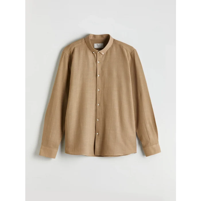 LCW Vision Bej Slim Fit Uzun Kollu Armürlü Erkek Gömlek