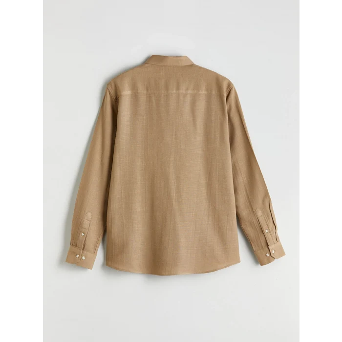 LCW Vision Bej Slim Fit Uzun Kollu Armürlü Erkek Gömlek