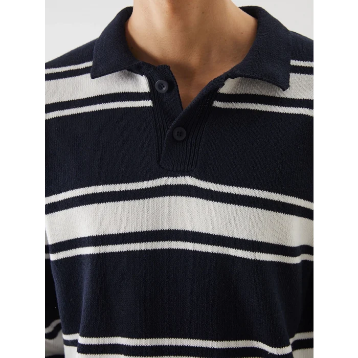XSIDE Lacivert Polo Yaka Çizgili Erkek Triko Kazak