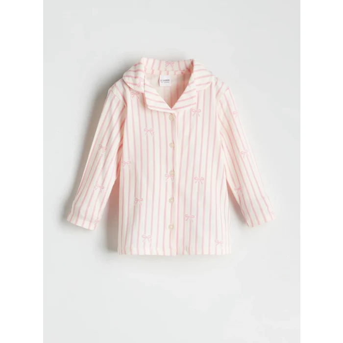 LCW Kids Ekru Kurdele Detaylı Kız Çocuk Pijama Takımı