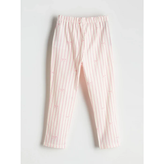 LCW Kids Ekru Kurdele Detaylı Kız Çocuk Pijama Takımı