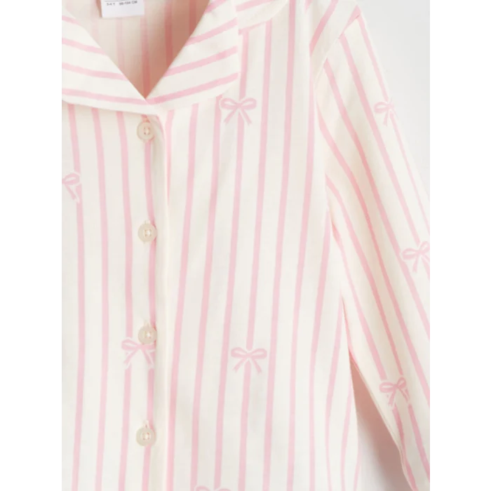 LCW Kids Ekru Kurdele Detaylı Kız Çocuk Pijama Takımı