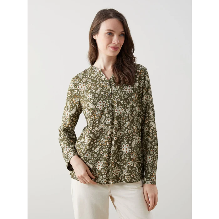 LCW Grace Haki Kaçık Yaka Desenli Kadın Bluz