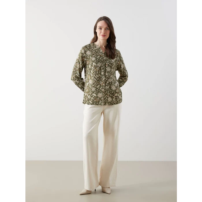 LCW Grace Haki Kaçık Yaka Desenli Kadın Bluz