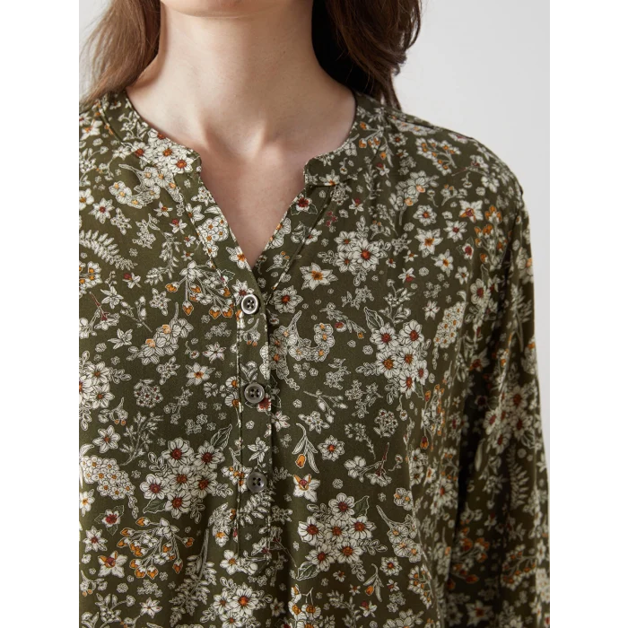 LCW Grace Haki Kaçık Yaka Desenli Kadın Bluz