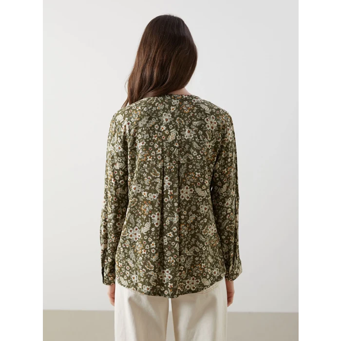 LCW Grace Haki Kaçık Yaka Desenli Kadın Bluz