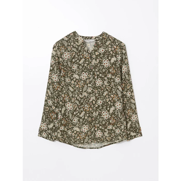 LCW Grace Haki Kaçık Yaka Desenli Kadın Bluz