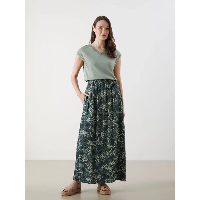 LCW Grace Yeşil Beli Lastikli Çiçekli Kadın Etek