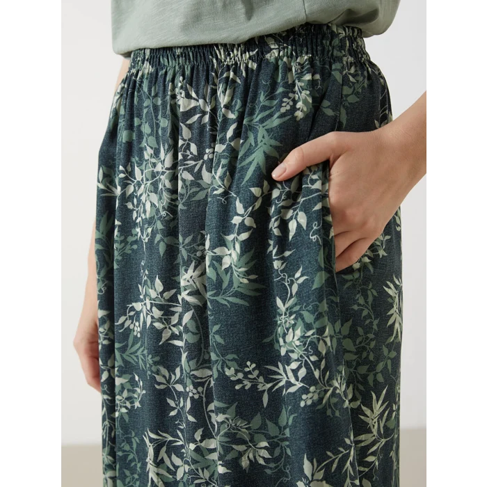 LCW Grace Yeşil Beli Lastikli Çiçekli Kadın Etek
