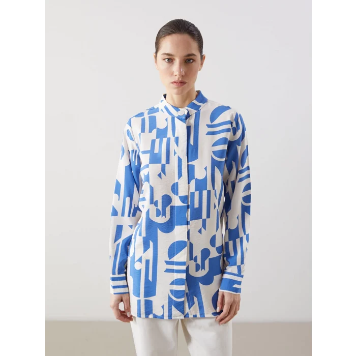 LCWAIKIKI Classic Lacivert Hakim Yaka Desenli Kadın Gömlek Tunik