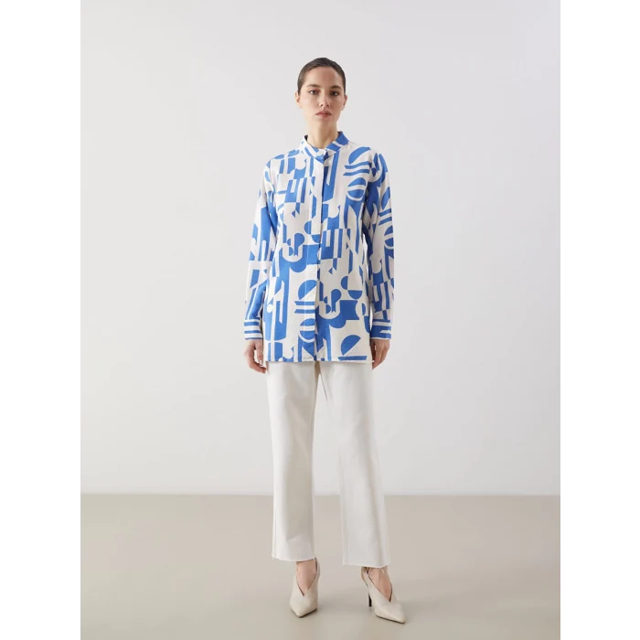 LCWAIKIKI Classic Lacivert Hakim Yaka Desenli Kadın Gömlek Tunik