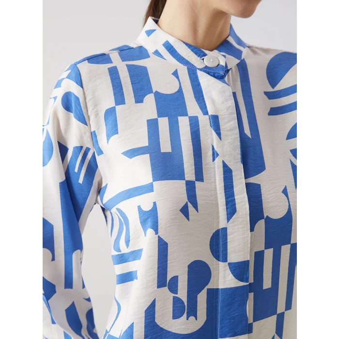 LCWAIKIKI Classic Lacivert Hakim Yaka Desenli Kadın Gömlek Tunik