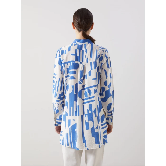 LCWAIKIKI Classic Lacivert Hakim Yaka Desenli Kadın Gömlek Tunik