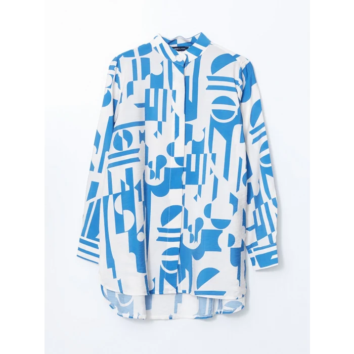 LCWAIKIKI Classic Lacivert Hakim Yaka Desenli Kadın Gömlek Tunik