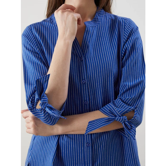 LCW Grace Mavi Çizgili Poplin Kadın Gömlek