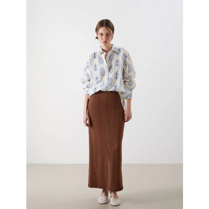 LCW Vision Mavi Desenli Oversize Kadın Gömlek