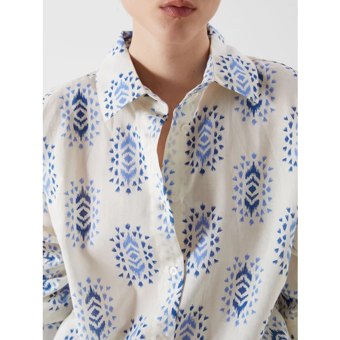 LCW Vision Mavi Desenli Oversize Kadın Gömlek