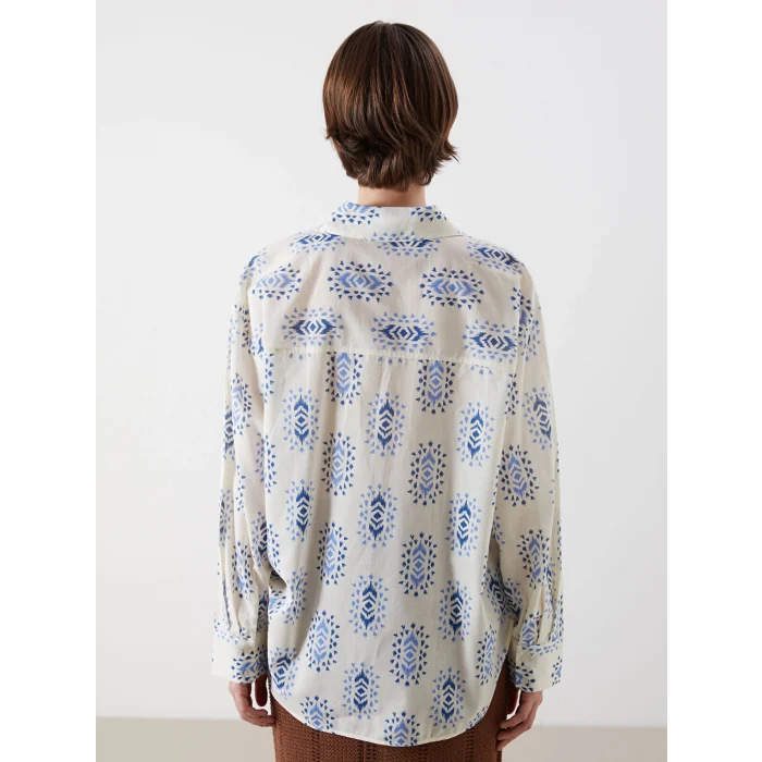 LCW Vision Mavi Desenli Oversize Kadın Gömlek