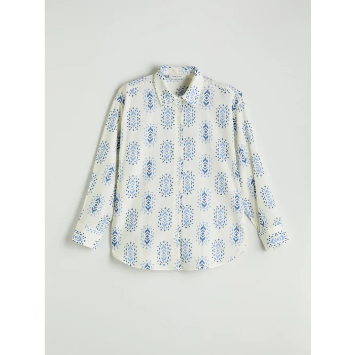 LCW Vision Mavi Desenli Oversize Kadın Gömlek