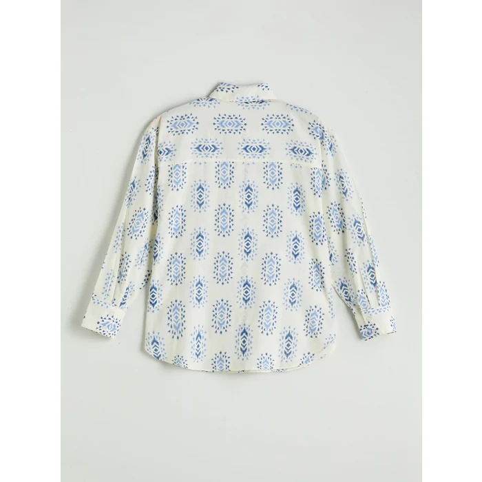 LCW Vision Mavi Desenli Oversize Kadın Gömlek