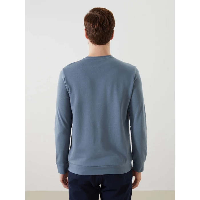 LCWAIKIKI Classic Indigo Bisiklet Yaka Uzun Kollu Baskılı Erkek Sweatshirt