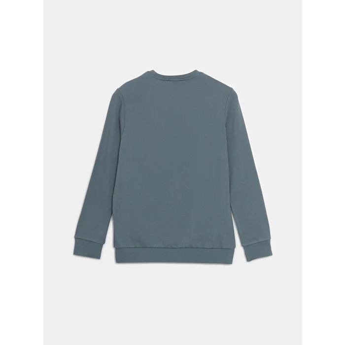 LCWAIKIKI Classic Indigo Bisiklet Yaka Uzun Kollu Baskılı Erkek Sweatshirt