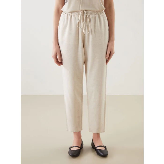 LCW Grace Bej Beli Lastikli Keten Karışımlı Kadın Pantolon