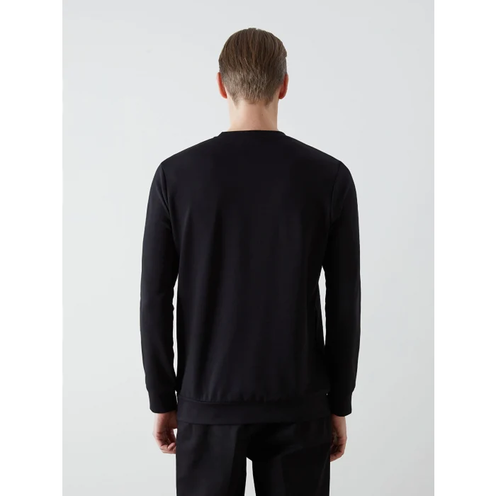 LCWAIKIKI Classic Siyah Bisiklet Yaka Uzun Kollu Baskılı Erkek Sweatshirt