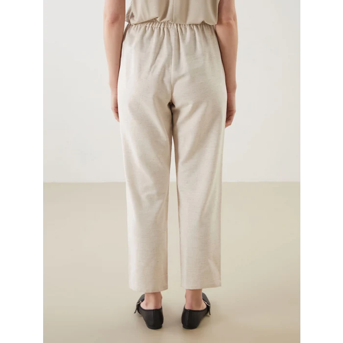 LCW Grace Bej Beli Lastikli Keten Karışımlı Kadın Pantolon