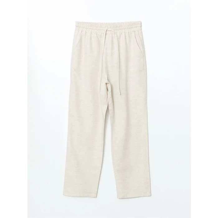 LCW Grace Bej Beli Lastikli Keten Karışımlı Kadın Pantolon
