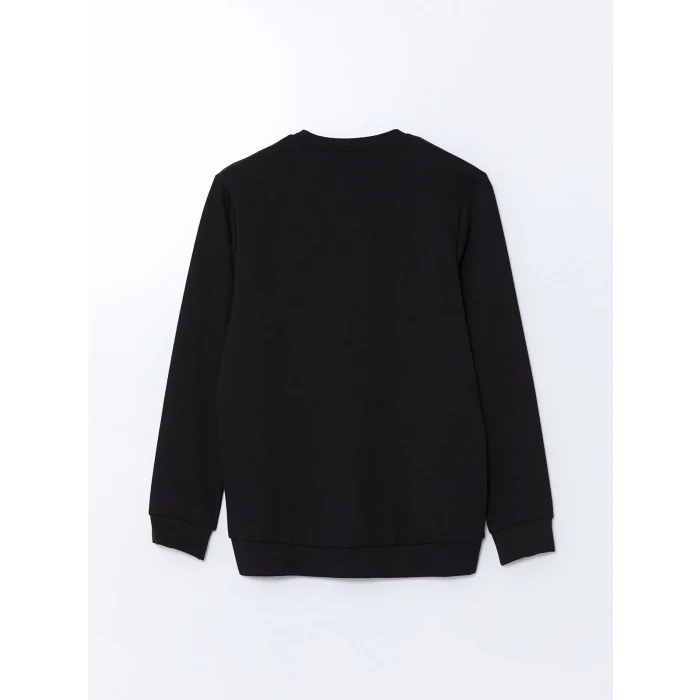 LCWAIKIKI Classic Siyah Bisiklet Yaka Uzun Kollu Baskılı Erkek Sweatshirt