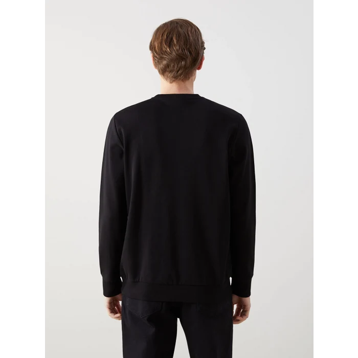 LCWAIKIKI Classic Siyah Bisiklet Yaka Uzun Kollu Baskılı Erkek Sweatshirt