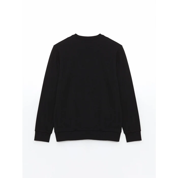 LCWAIKIKI Classic Siyah Bisiklet Yaka Uzun Kollu Baskılı Erkek Sweatshirt