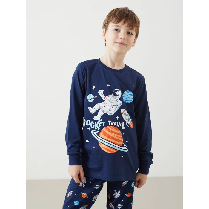 LCW Kids Lacivert Bisiklet Yaka Erkek Çocuk Pijama Takımı